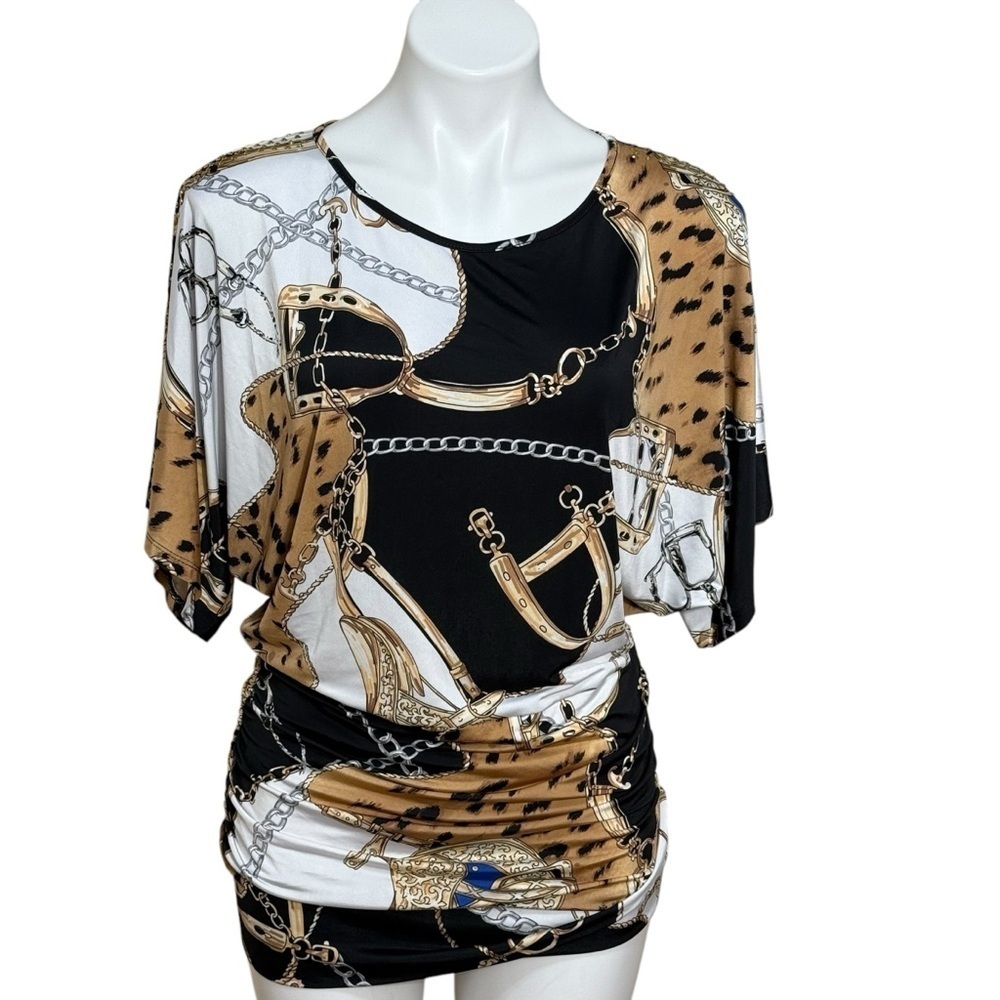 Nygard chain equestrian horse bit cowboy cowgirl chic tunic short sleeve top